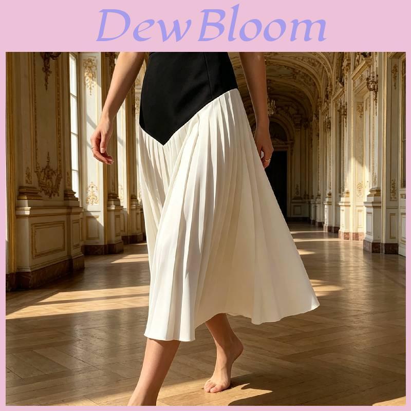 Lightweight Cotton Blend Aline Skirt With Color Blocking For Urban Office Wear