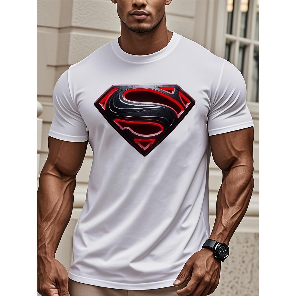 Europäische Größen [Herren Sommer T-Shirt] Justice League Lässiges Sommer T-Shirt - Superman Grafik Lockerer Schnitt Kurzarm T-Shirt, Lässige Sommerkleidung | Lässig