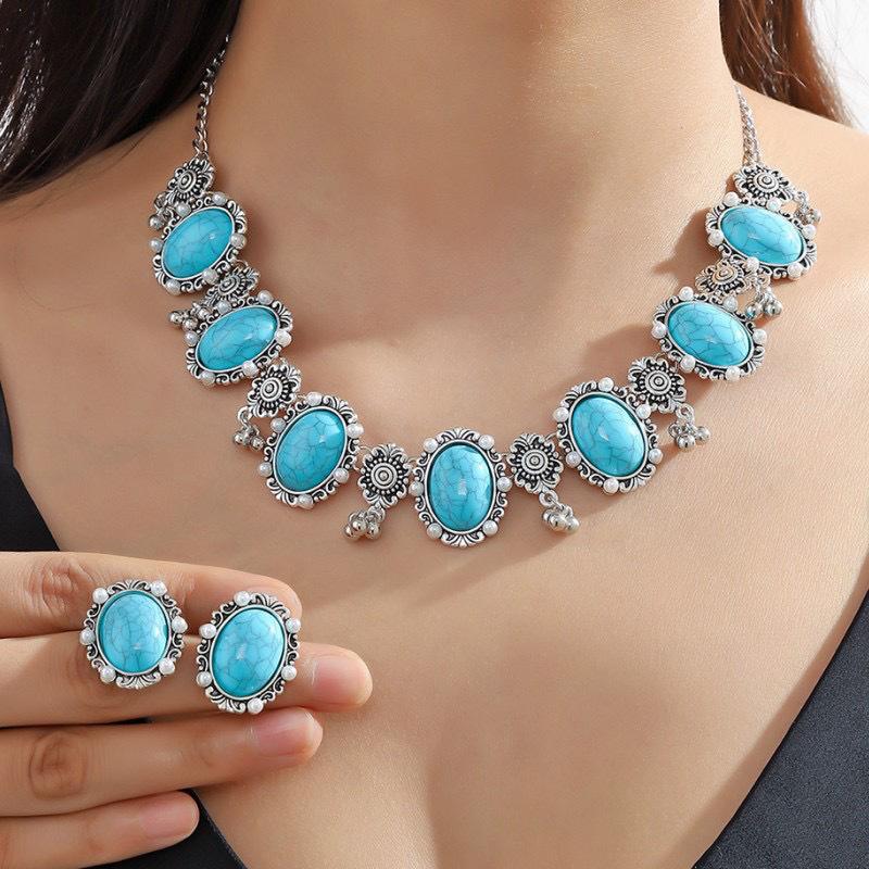Retro Ethnic Style Alloy Collarbone Chain Hollow Flower Creative Necklace Bohemian Hanfu Ancient Clothing Neck Chain Necklace