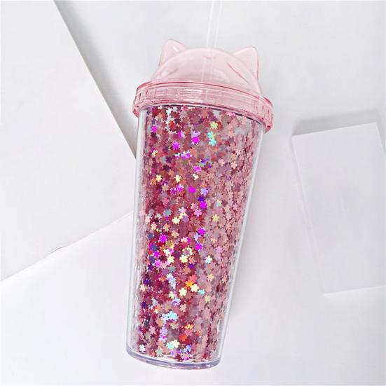 Tazza Acqua 420ml Accattivante Resistente al Calore PS Graziosa Tazza con Cannuccia per Bere Acqua con Paillettes per Casa