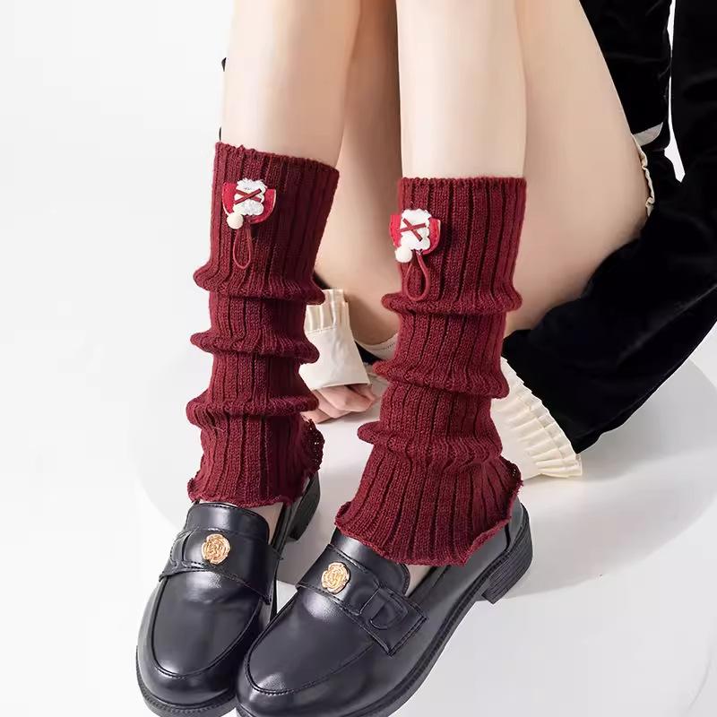 New Year'S Mori Bow Socks Cover Natal Year Red Sweet Love Hairball Stacking Socks Cover Thickened Leg Warmer