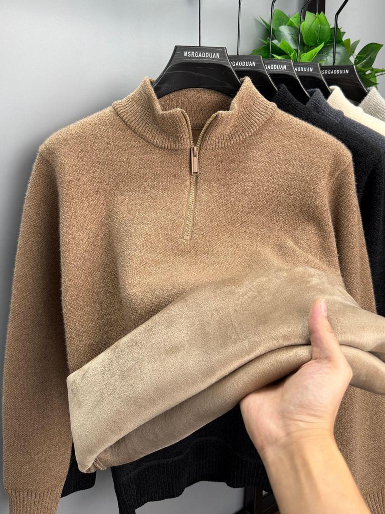 Herren Winter Chenille Pullover - Verdickter Halbhoher Kragen Reißverschluss - Warme Samtgefütterte Basisschicht