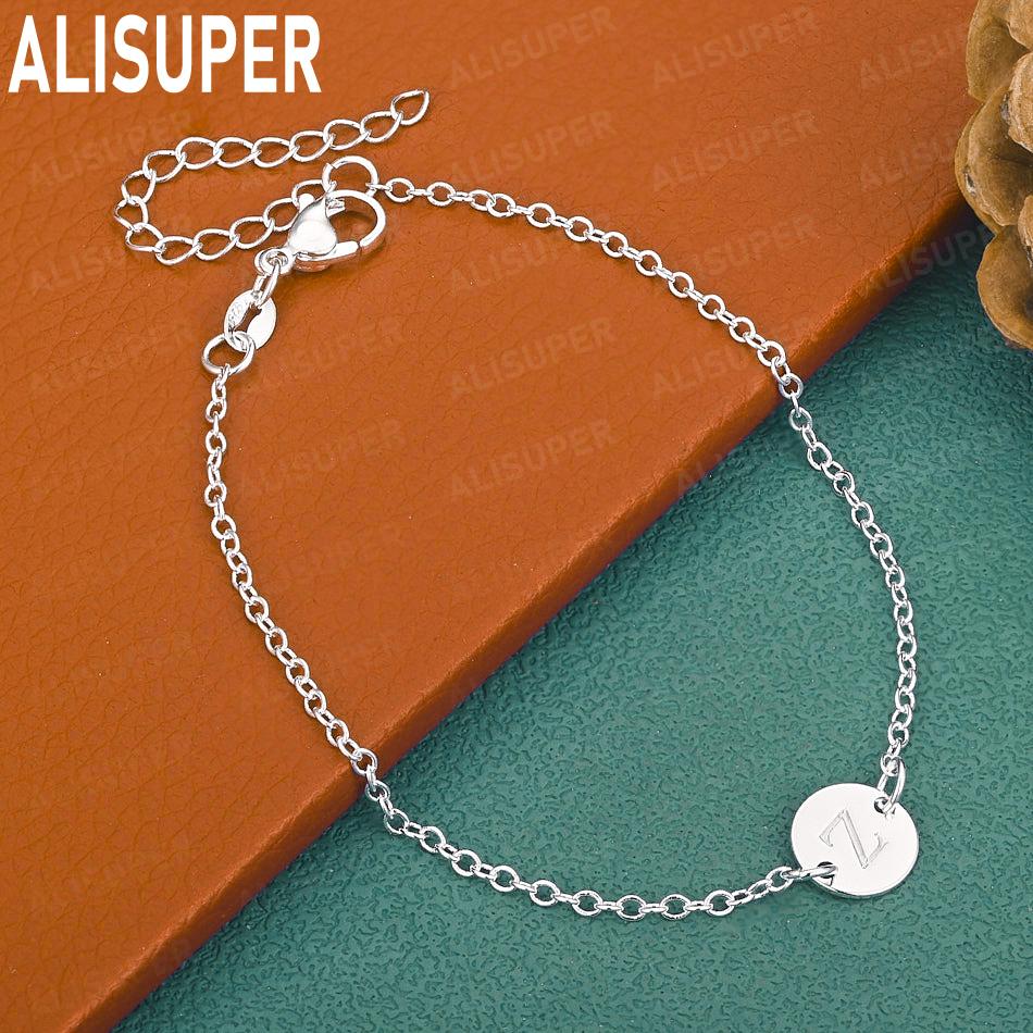 925 Sterling Silver 26-Letter Romantic Round Bracelet - Exquisite Gift Jewelry