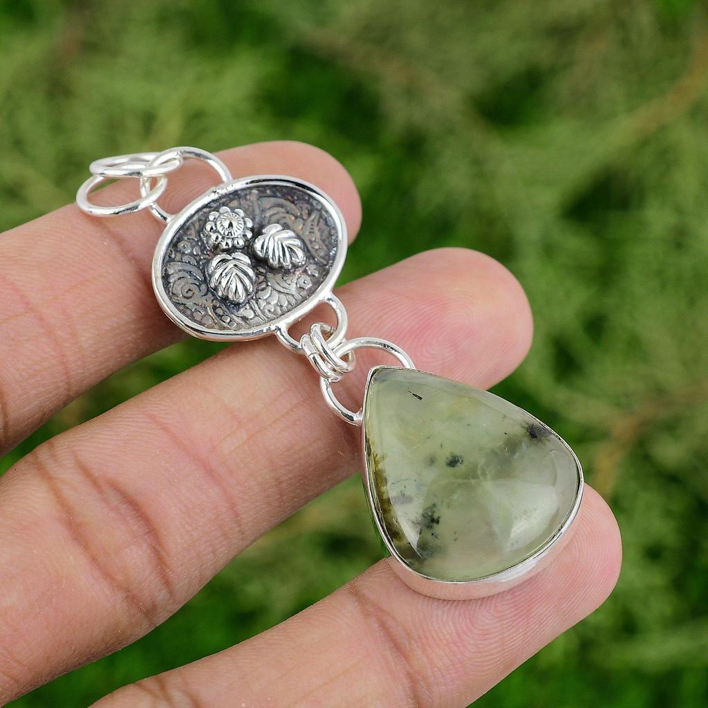 Daughters Day Deal Natural Prehnite Handcrafted Anniversary Pendant 925 Silver