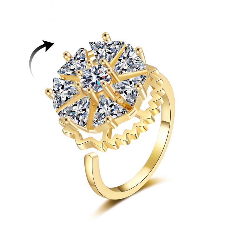 European & American Zircon Rotating Diamond Ring: Women s Unique Stress Relief Jewelry Design. Adjustable золотой