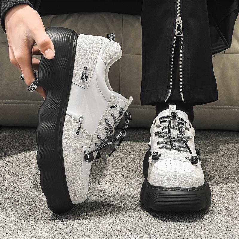 

Туфли мужские белые толстые туфли на платформе универсальные спортивные сращивания корейская версия функциональные повседневные туфли для папы 30355-J 38 белый