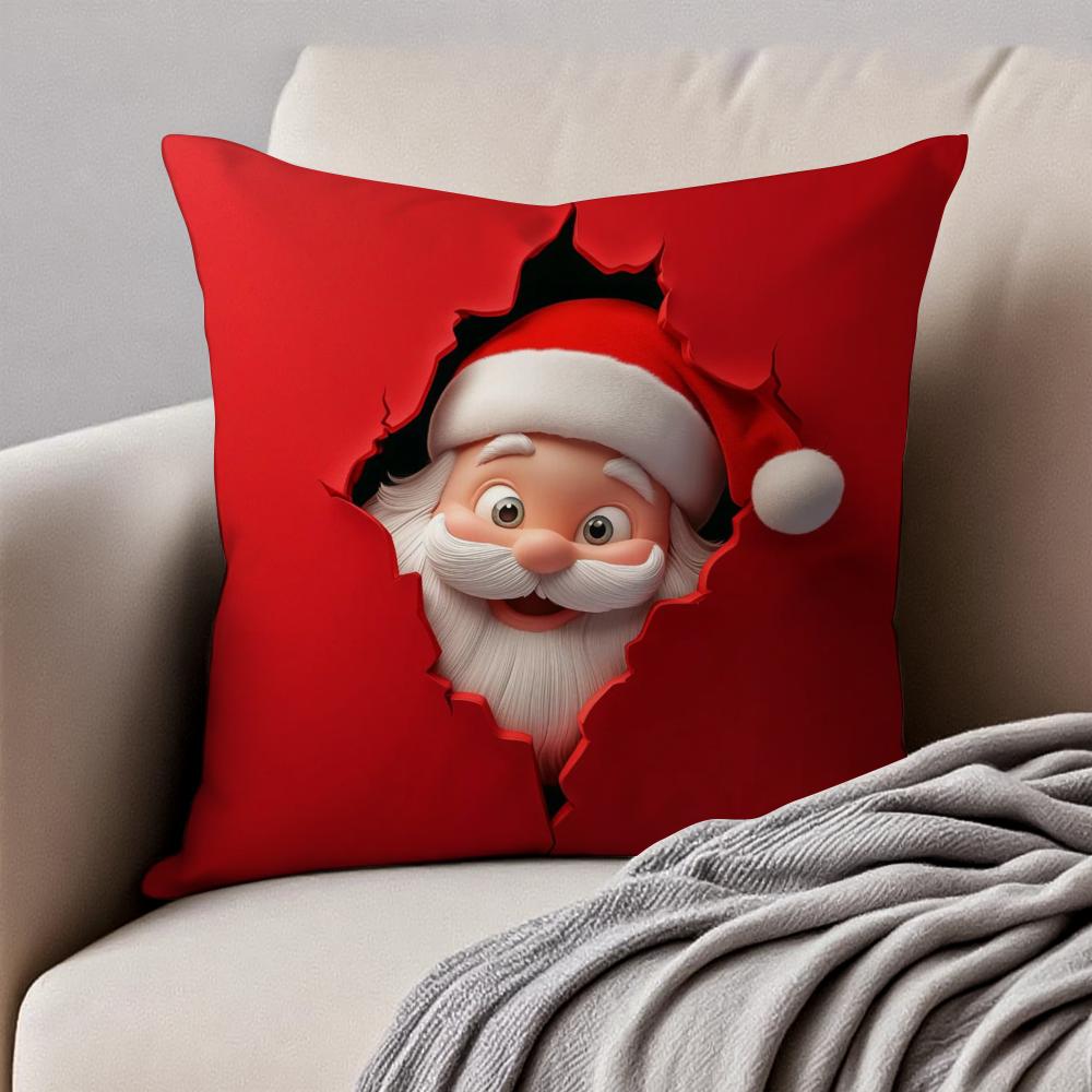 Santa Claus Cushion Cover Pillowcase Antidustmite Invisible Zipper Short Plush Sofa Cushion