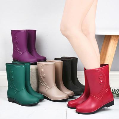 Rain Boots Women's Midsole Fashionable and Non Slip Rain Boots Warm and Cotton Adult Rain Boots Outdoor Water Boots, Kitchen Waterproof Shoes