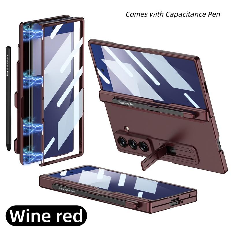 Fashion Hinge Protect Full Body Pen Slot Stand Case with Pen for Samsung Galaxy Z Fold7 With Screen Glass Film Matte Hard Cover