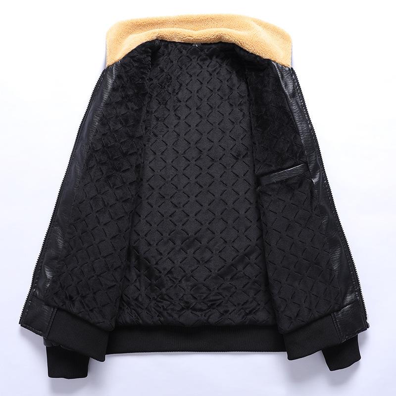 Large size leather jacket men's fleece thickened autumn and winter PU leather jacket youth locomotive flight suit