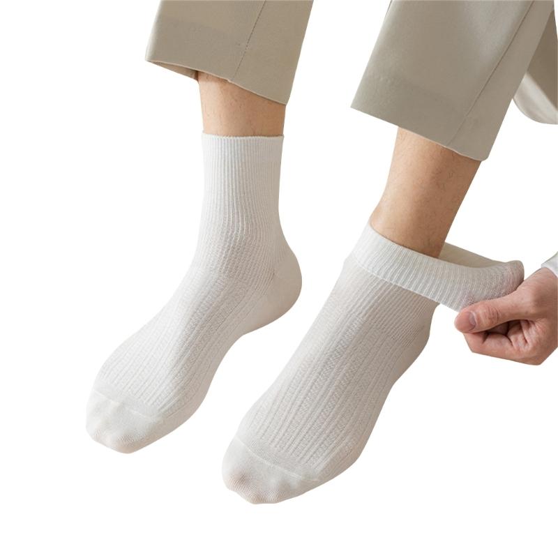 Solid Color Men Sock Spring Autumn Casual Basic Stocking Vertical Stripes Breathable Comfortable Casual Sports Socking