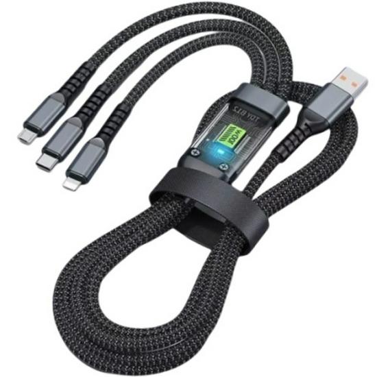 Bold 240W 3-in-1 Flash Charge Cable for Apple, Huawei, VIVO, OPPO - 6A Support