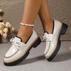 Mocassini da donna monocolore alla moda ed eleganti, scarpe da viaggio decorative con lacci, scarpe da donna con tacco spesso e punta rotonda stile college