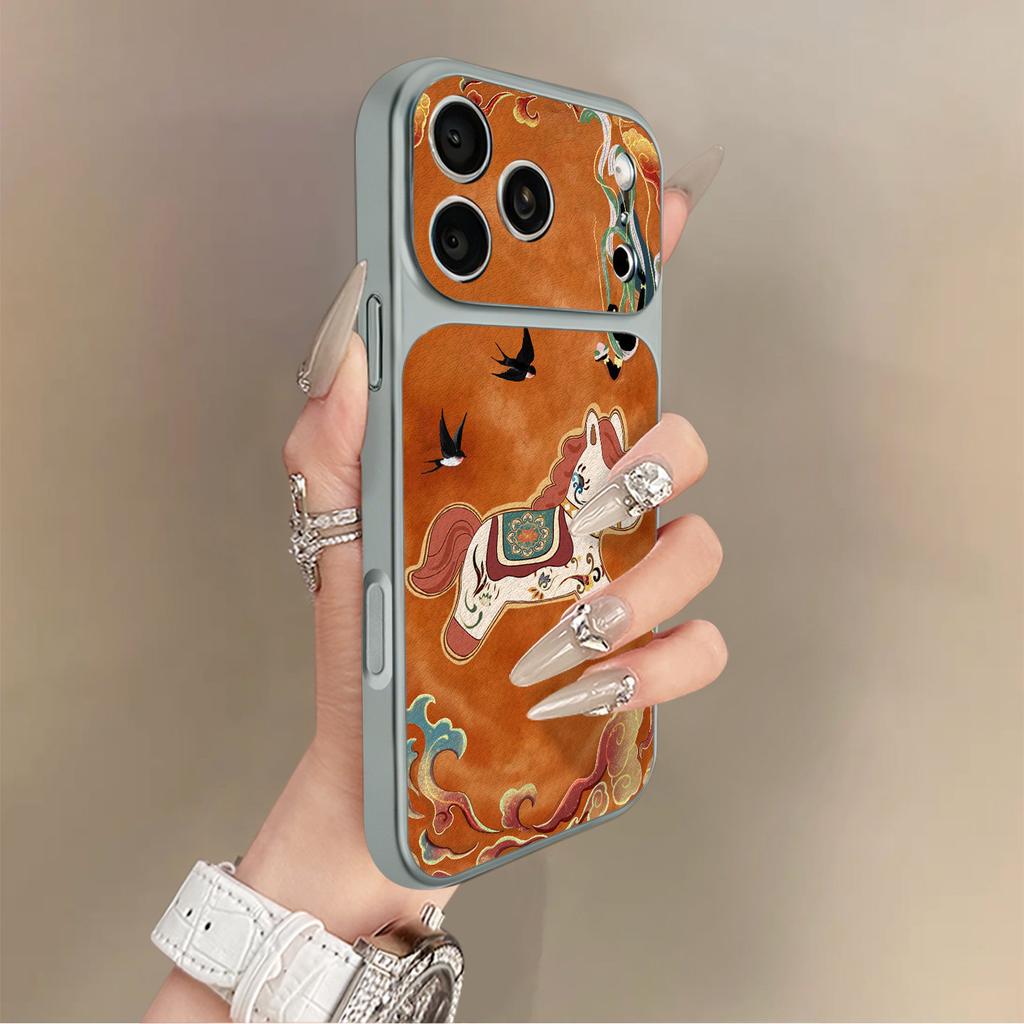 Cloud Orange Horse Is Suitable for iPhone17promax Mobile Phone Case Apple 16pro New 15pro Niche 16 Leather.