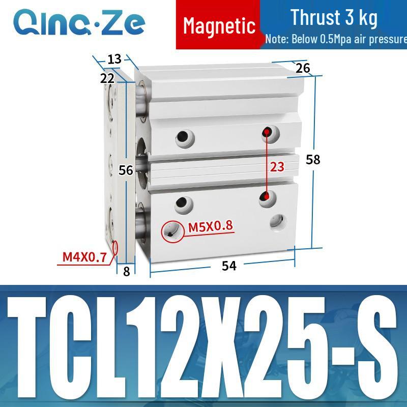 Kompaktowy pneumatyczny wielotłoczkowy cylinder trójosiowy TCL (12/16/20/10-100S)