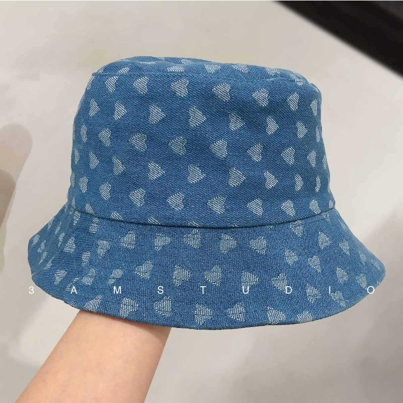 Autumn and winter hat women's retro denim bucket hat love washbasin hat fashion versatile bucket hat