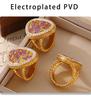 European-American Water Drop Braided Ring, Colored Diamond, 18k Gold PVD-Plated Titanium Steel Fashion Jewelry