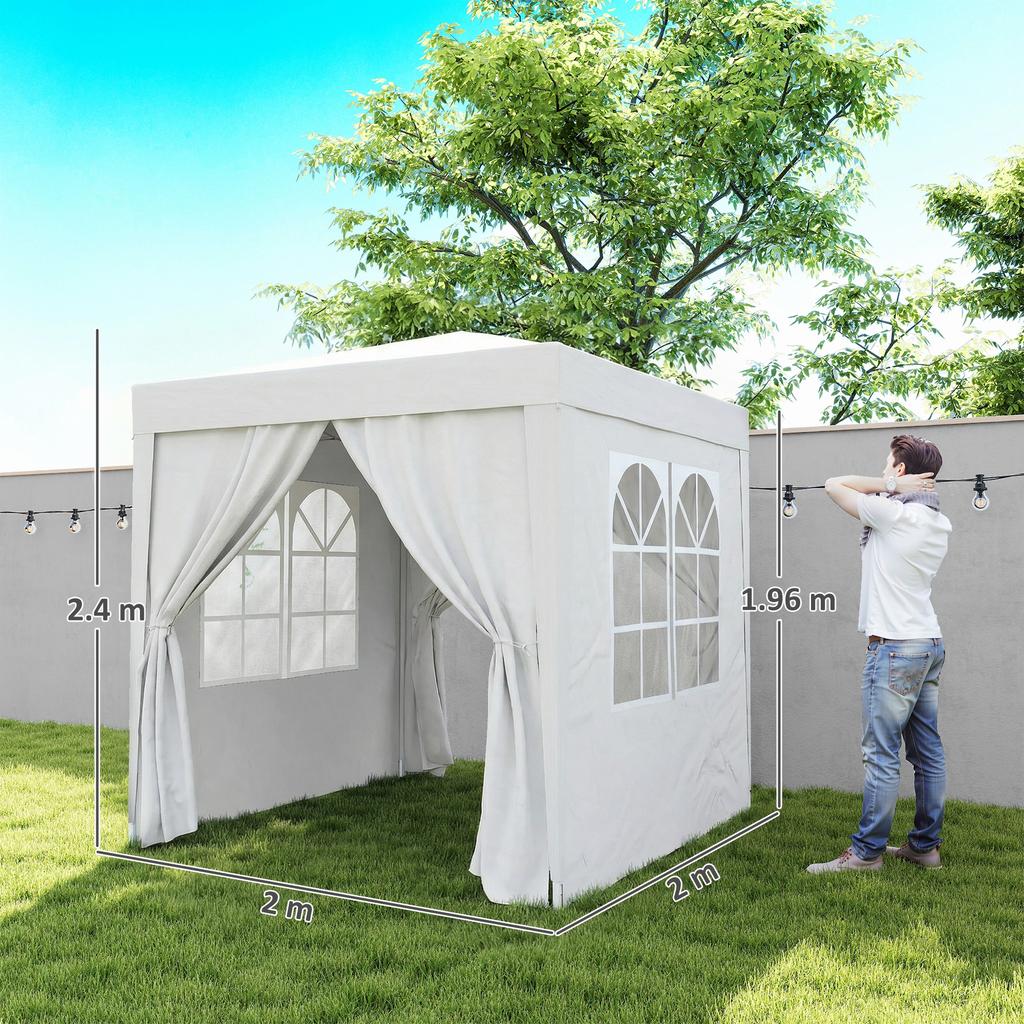 2x2m Pop Up Gazebo With Curtain Walls And Windows White