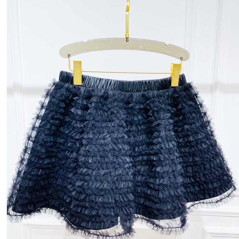 

Spring 2026 Girlish Casual High-Waisted Elastic Waist Black Fluffy Mesh Princess Skirt Extra Large чёрный