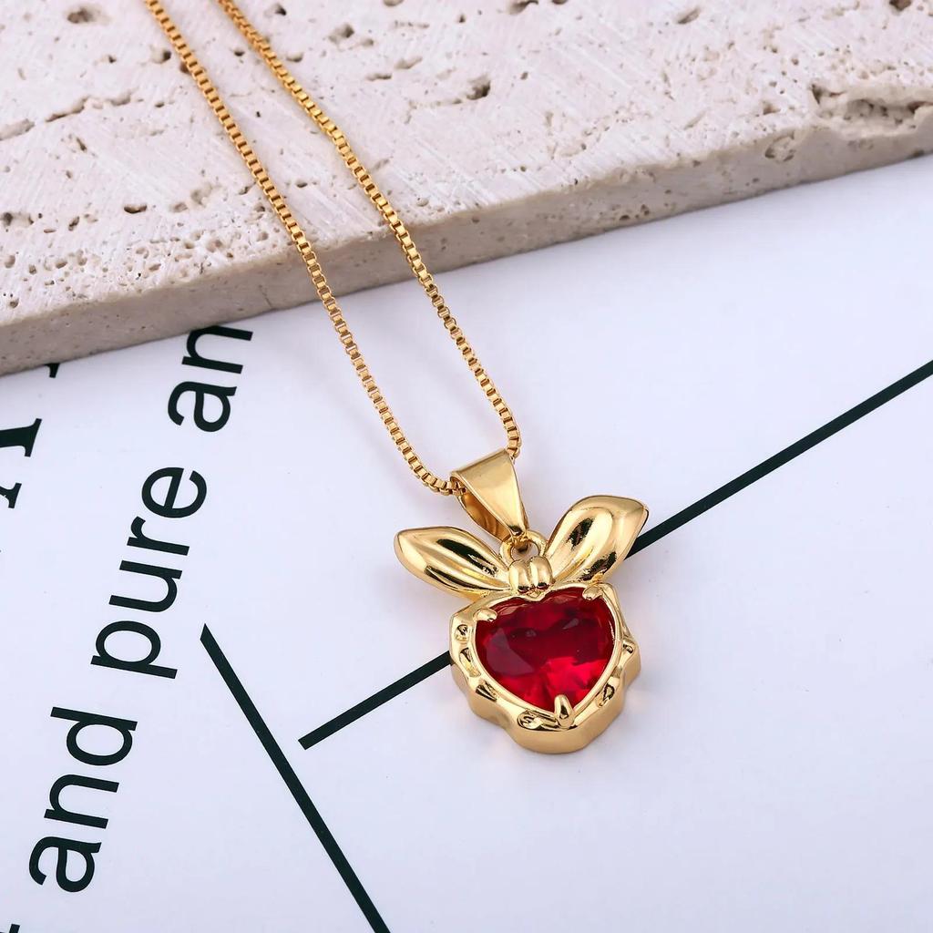Fashion Gold Color Chain Red Crystal Heart Pendant Necklaces for Women Girls Valentine's Day Birthday Gifts High Quality