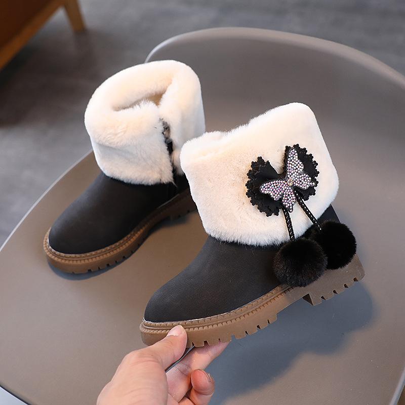Fashion Winter New Children's Snow Boots Butterfly Shine Cute Girls Fashion Children's Boots Versatile Non-Slip Princess Casual Korean