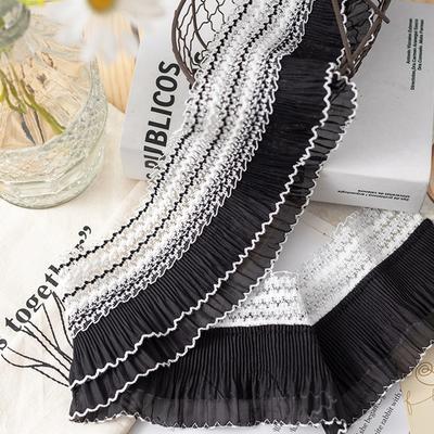 5 Yards Zweilagig 3D-Falten Chiffon Spitze Kragen Manschetten Elastischer Rüschenbesatz DIY Kleid Dekoratives Haarband Nähzubehör