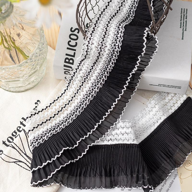 5 Yards 11 cm Breite Elastisches Faltenstoff-Fransen-Kragen-Bündchen-Rüschen-Besatz DIY Uniform Kleid Saum Puppenkleidung Nähzubehör