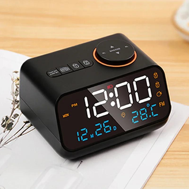 Mordern FM Radio LED Alarm Clock for Bedside Wake Up Digital Table Calendar with Temperature Thermometer Humidity Hygrometer