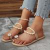 Fashion Luxury Pearl Chain Pvc Strap Clip Toe Slippers Women 2025 Summer Brand Designer Nude Flat Heels Slippers Fashion Beach Sandals