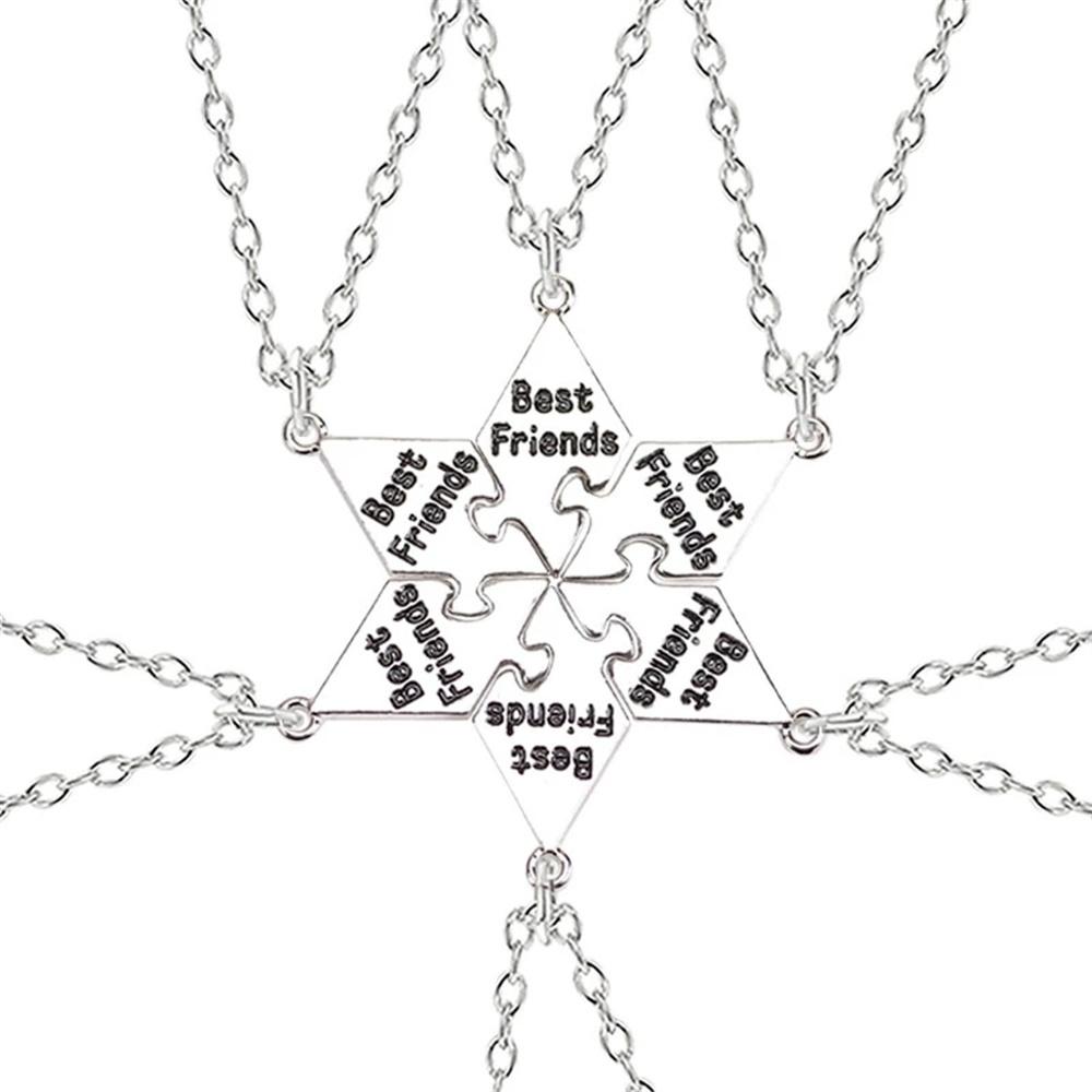 

6-piece Best Friend Necklace Hexagon Letter Pendant Bff Choker Fashion Men And Women Friendship Necklace Jewelry Accessories