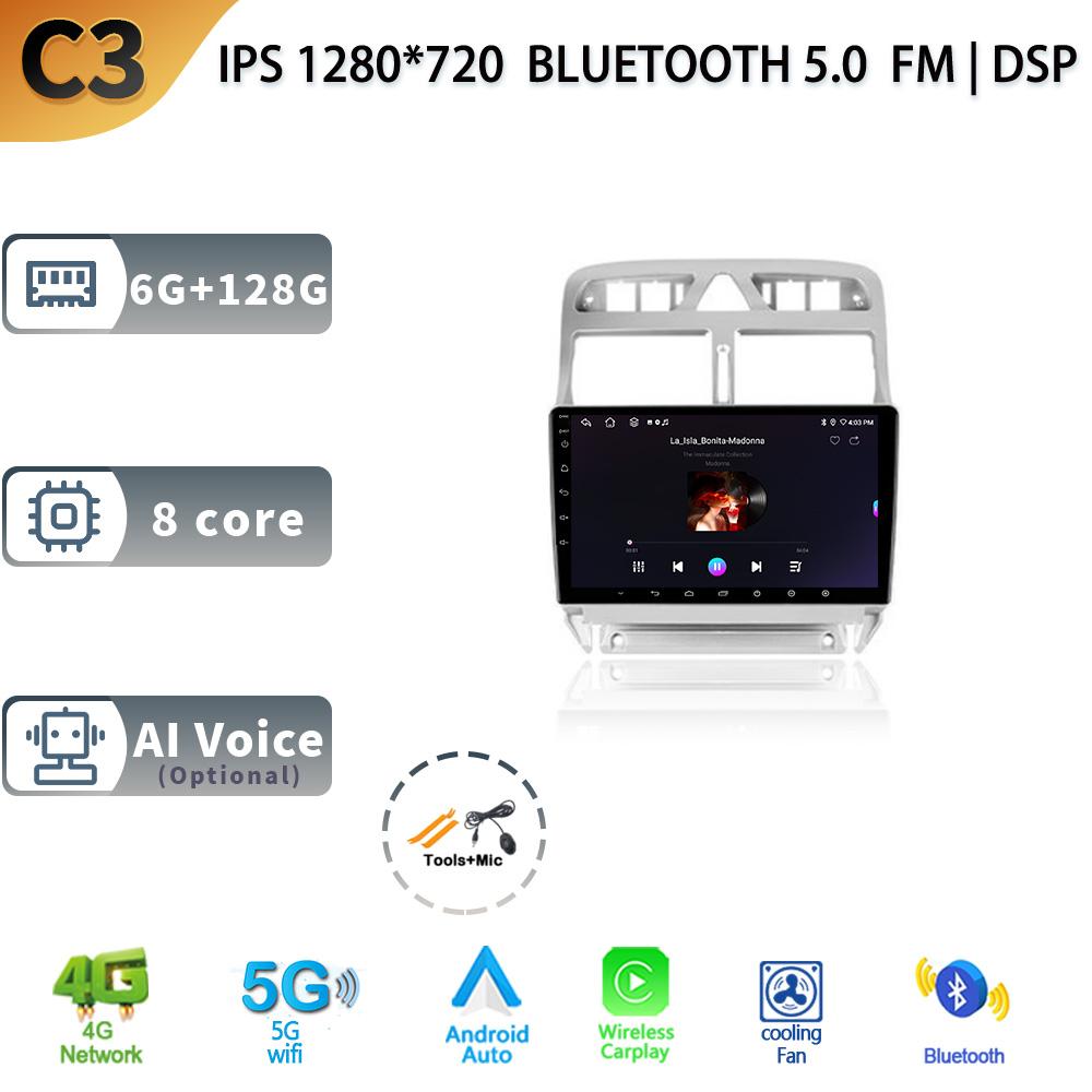 Android 13 Car Radio Wireless Carplay For Peugeot 307 Year 2001-2008 5G Stereo Multimedia GPS Navigation Head Unit Screen