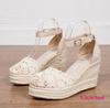  Women Espadrilles Wedges Sandals Shoes Mesh High Heels Shoes Ankle Strap Modern Sandals Platform Casual Comfort Pumps