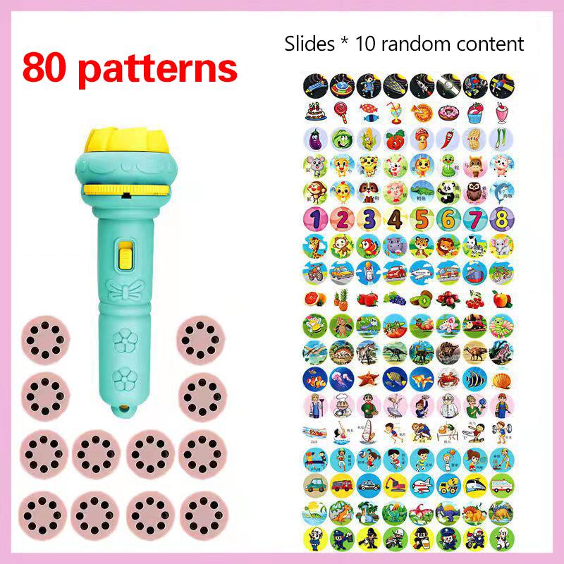 Cartoon Projection Flashlight 80 Patterns Creative Children Flashlight Toy Projector Baby Toys Bedtime Story Book Toy