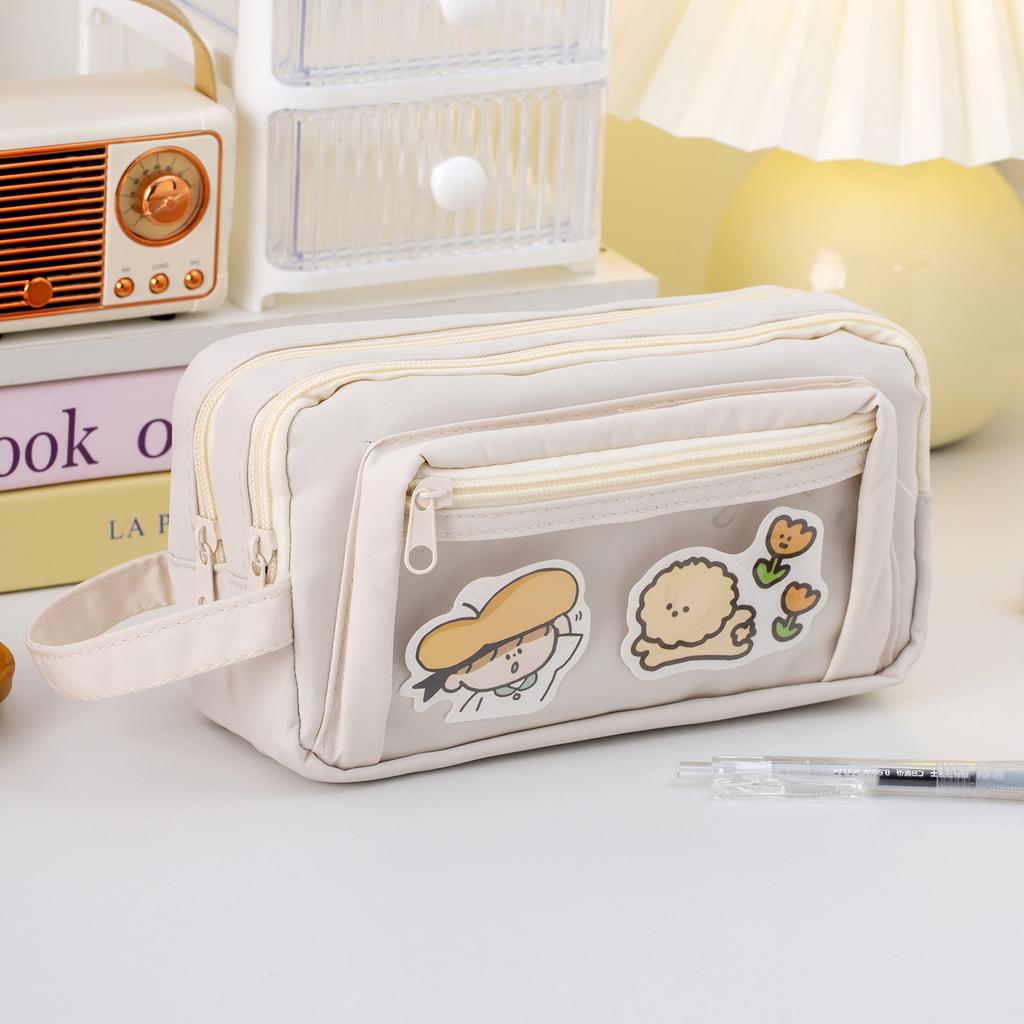 Front Transparent Multi-layer Design Pencil Case, Student Stationery Box, Girls' New Large Capacity Stationery Bag