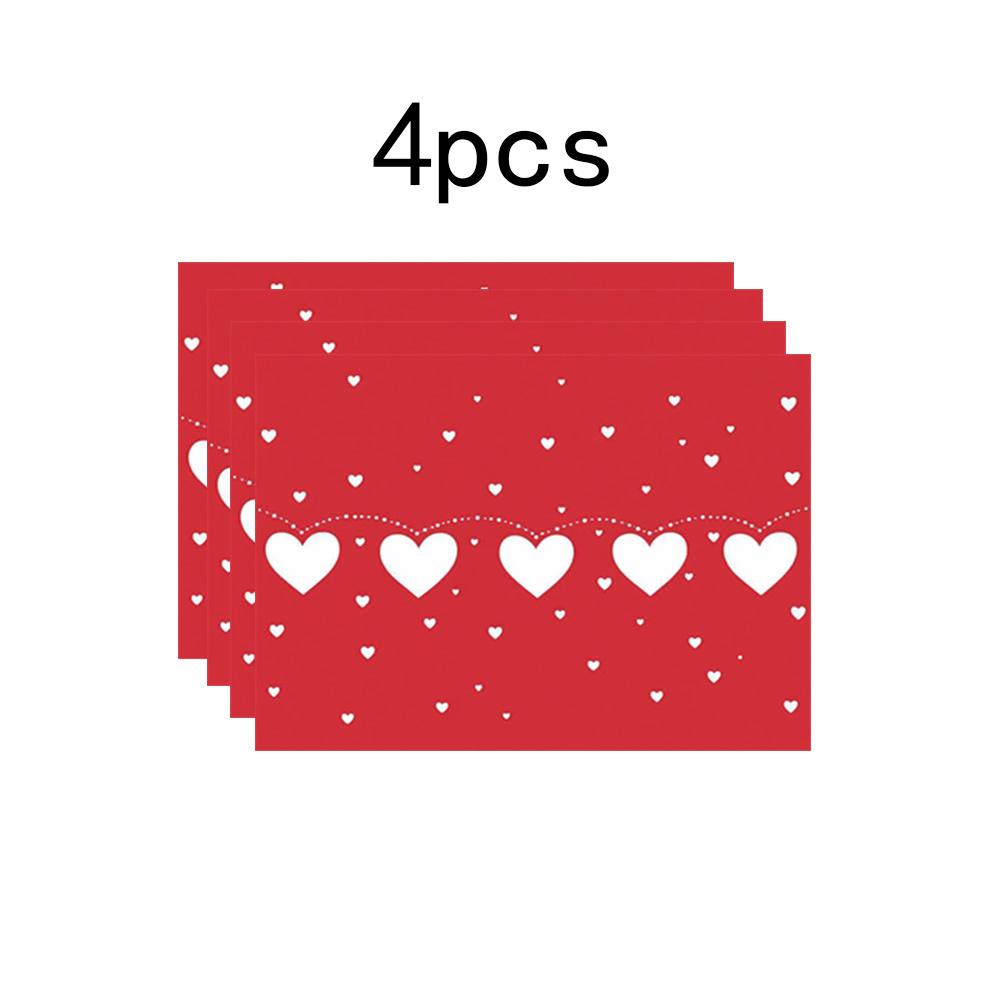 1pc or 4/6pcs Heart-Shaped Placemats - Red & Heart Pattern with Deer & Snowflake Design, Heat-Resistant Polyester Table Mats for Valentine'S Day