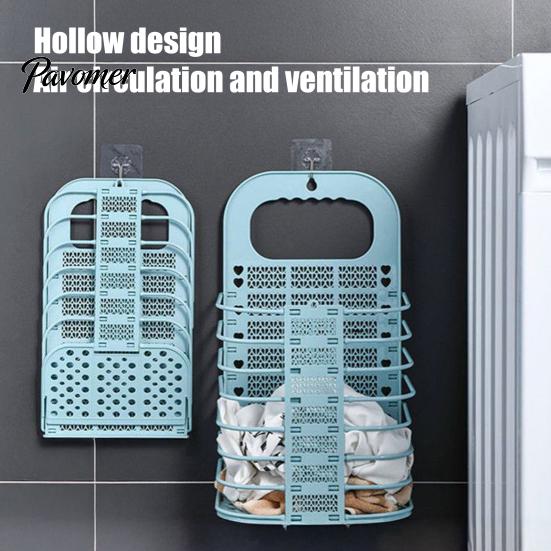 Wall Mounted Clothes Organizer Foldable Laundry Basket, Breathable Hollow Design, Hanging Hamper Space Saving Organizer, for Bathroom Dormitory