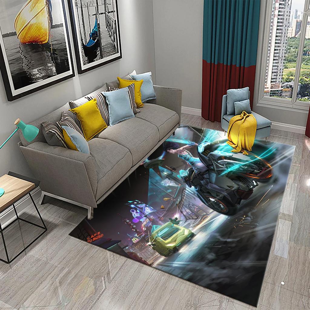 3D Vintage Cool Classic Motorcycle Carpet Oil Painting Art Carpet Home Bedroom Living Room Decorations Rug Bathroom Non-Slip Mat