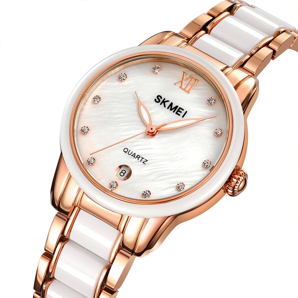 Women's Watch Ceramic white Simple Ladies Waterproof Brand Business Stainless Steel Rose Gold