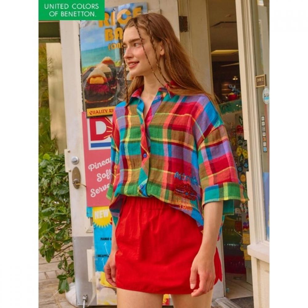

Рубашка с коротким рукавом в клетку Benetton Bablb6431 BK/42