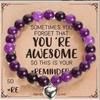 Purple Striped Agate Love Beaded Bracelet - Frosted Powder Zebra Design for Couples