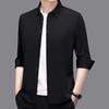 Men Shirt Lapel Long Breasted Shirt Color Elastic Fabric Tops Pure Sleeve Single Lightweight Breathable Shirt