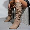 Women's Fall/Winter Plus Size Women's Boots Pleated Denim Stiletto Fashion Boots Rider Boots