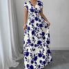 Rose Print V-neck Short-sleeved Slim Dress - Elegant Summer Women's Clothing 2026