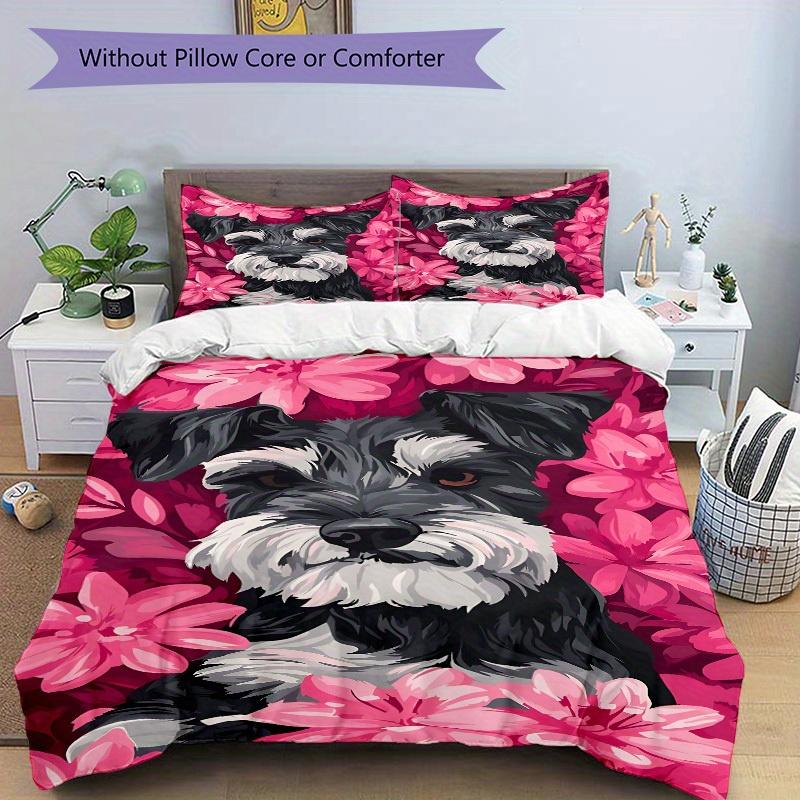 3pcs Schnauzer dog print Bedding Set, Breathable And Soft, Suitable for All Seasons Machine Washable, Suitable for Bedroom Decoration,yy250822140