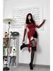 American Sexy Red Cowl Neck Hooded T-Shirt for Women – Ruffle Hem, Irregular Sleeves, Slimming Fit