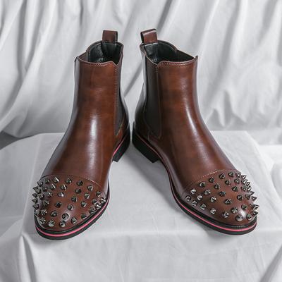 Fashion Winter Chelsea Boots Men PU Black Brown Pointed Fashion Metal Brand Ankle Boots Business Office Social Boots Men Sizes 38-48