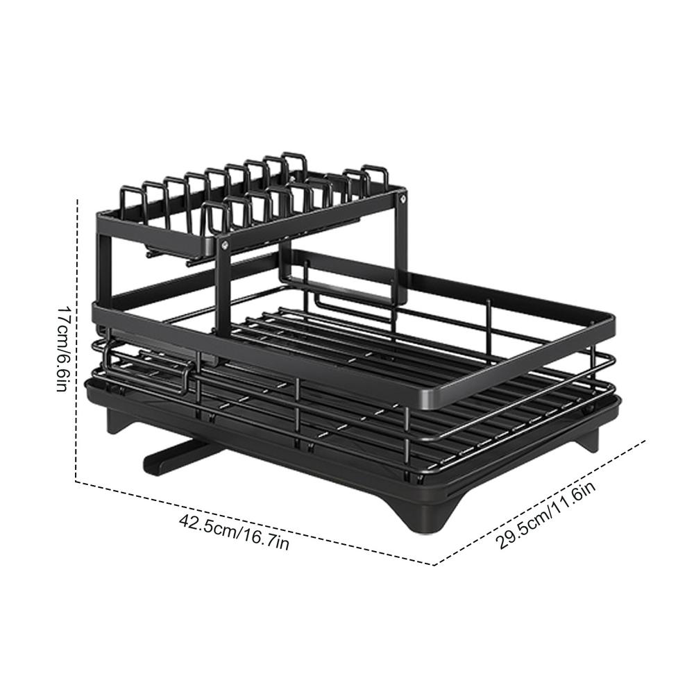 Carbon Steel Dish Drying Rack Kitchen Plates Organizer with Drainboard Over Sink Countertop Cutlery Storage Holder Supplies