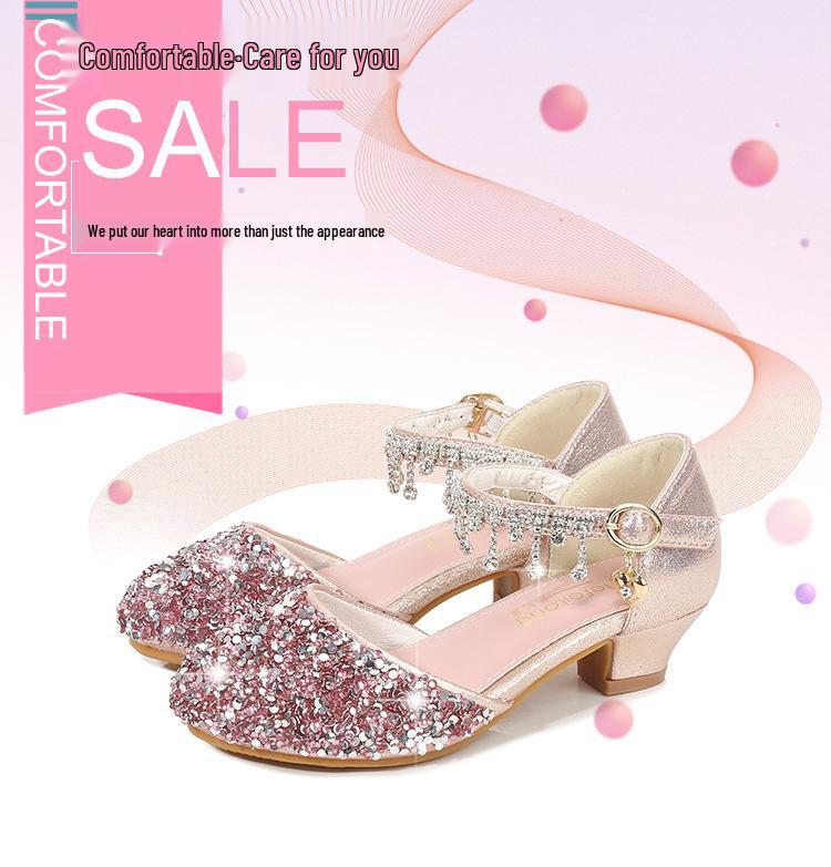 Girls' Pink Rhinestone Princess Sandals - Breathable & Fashionable Korean Style for Medium and Large Children's Summer Performance
