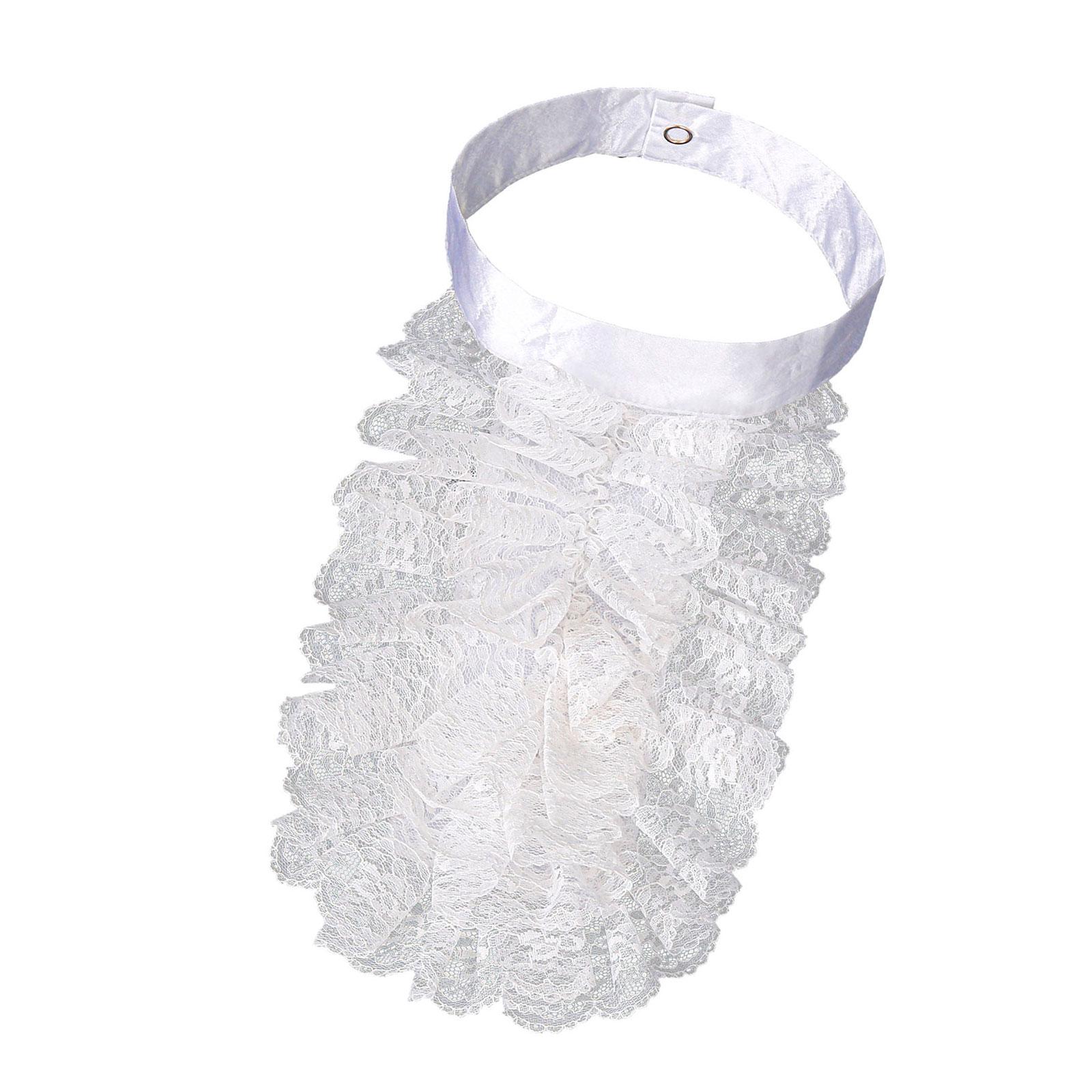 

White Victorian Styles Ruffled Lace Jabot Collar for Halloween and LARP Costume Accessories Medieval Colonial Necktie