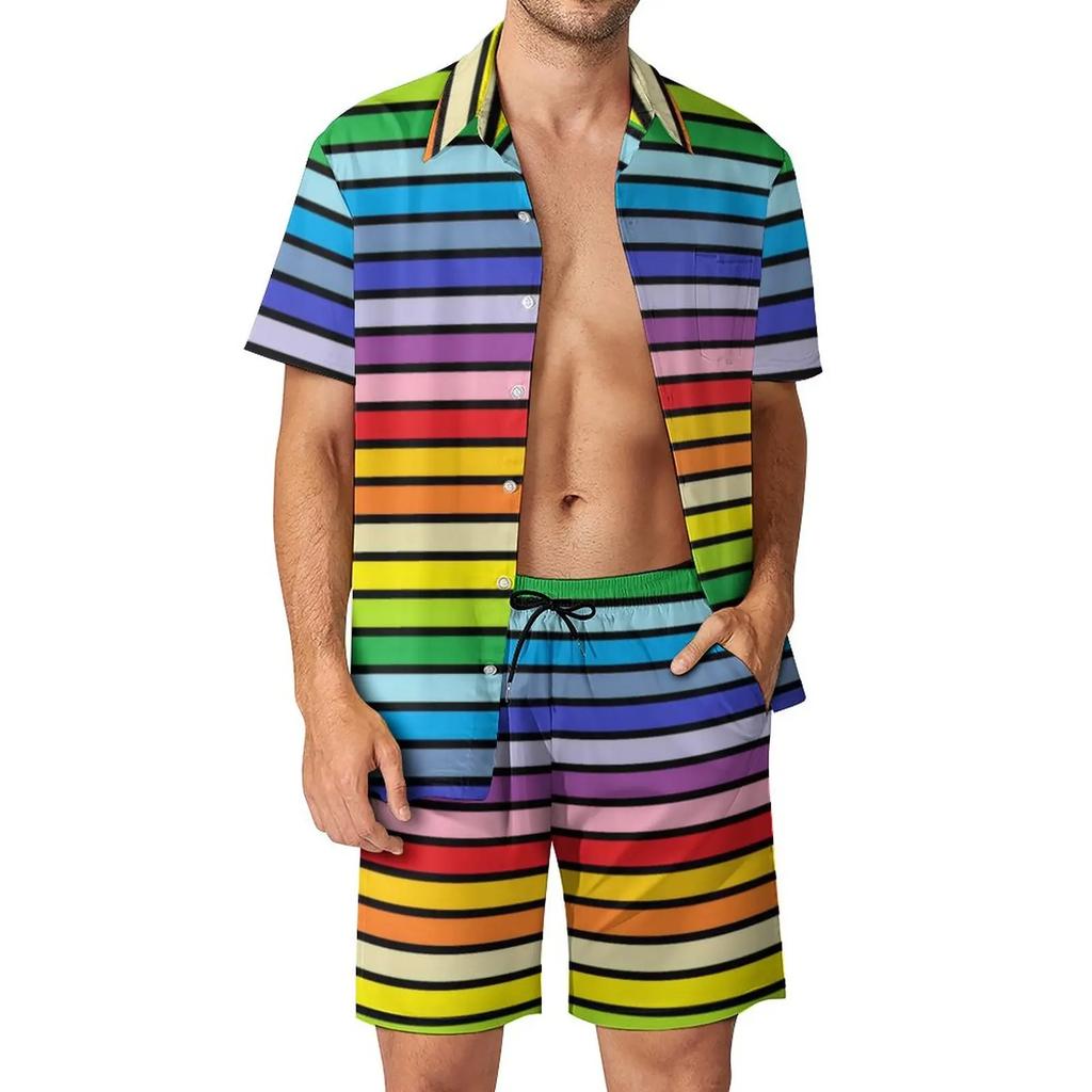 Conjuntos de Camisetas Arcoíris Impresión 3D para Hombre Moda Casual Manga Corta Camisas Pantalones Cortos Oversize Ropa de Calle Hawaiana Trajes Ropa